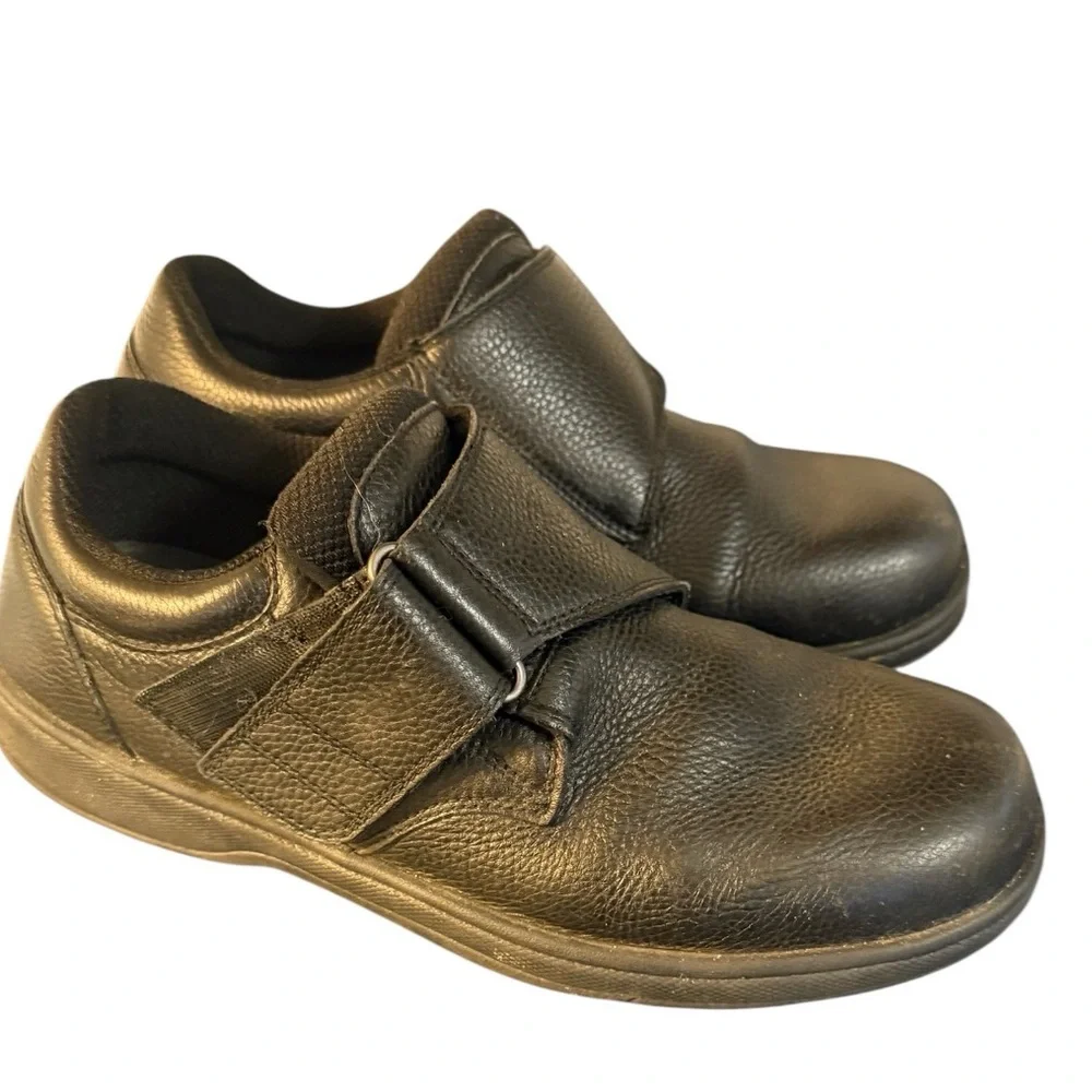 OrthoFeet Mens Broadway 510 Black Leather Strap Walking Shoes Size 10 2E Wide